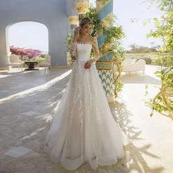 COZOK Full Sleeve A Line Wedding Dresses for Women Soft Tulle Square Collar Bridal Gowns with Lace 2024 Summer Vestidos De Novia