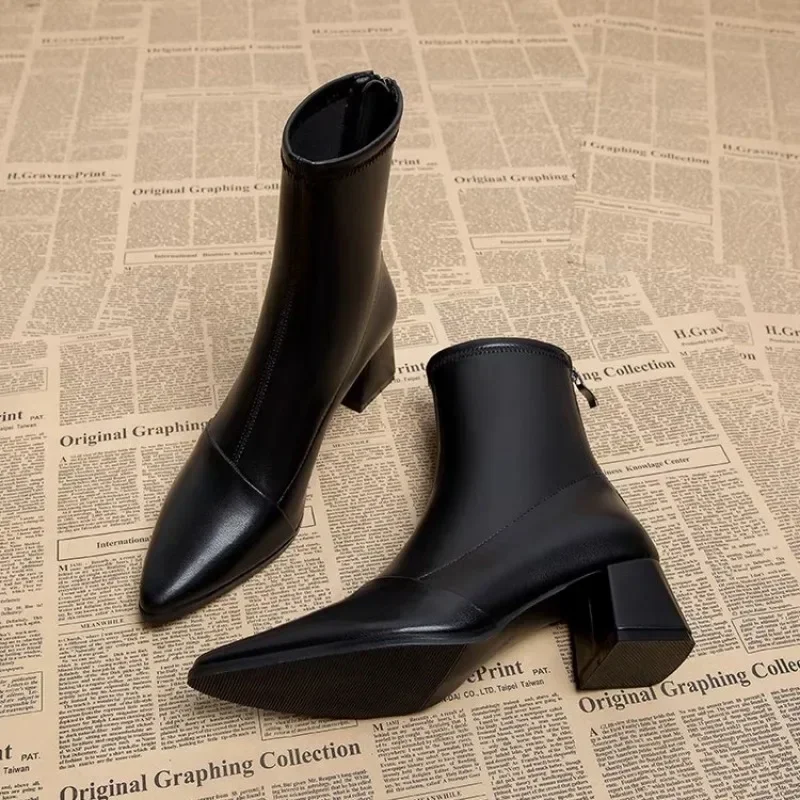 Pointed Martin Boots Women's 2023 Autumn and Winter New Ankle Boots Women's Thick Heel Single Boots High Heel Slim Women's Boots