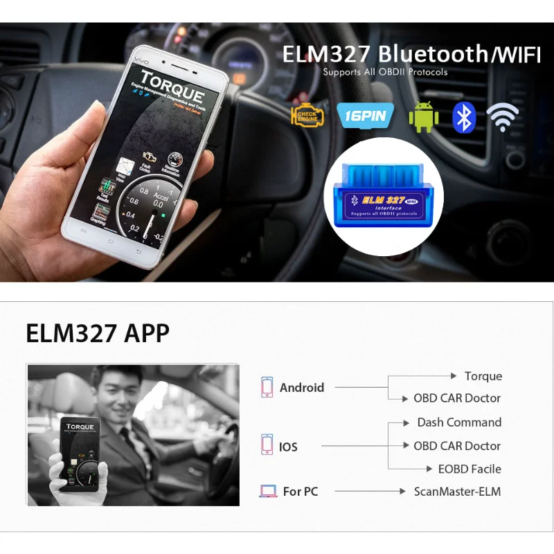 Mini Elm327 v1.5 Obd Driving Behavior Diagnostic Tool Bluetooth Interface Scanner Code Reader Tool Check Engine Diagnostic Tools