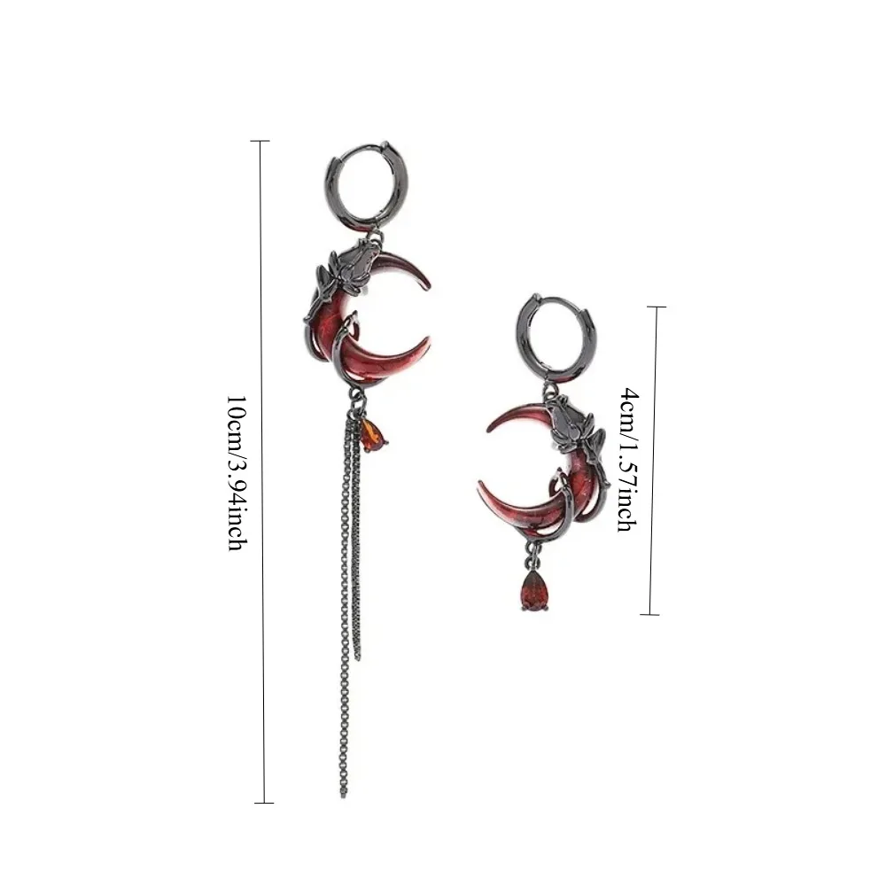 Asymmetry Red Moon Rose Earrings Women European American Style Personality Crystal Drop Pendant Earrings image 6