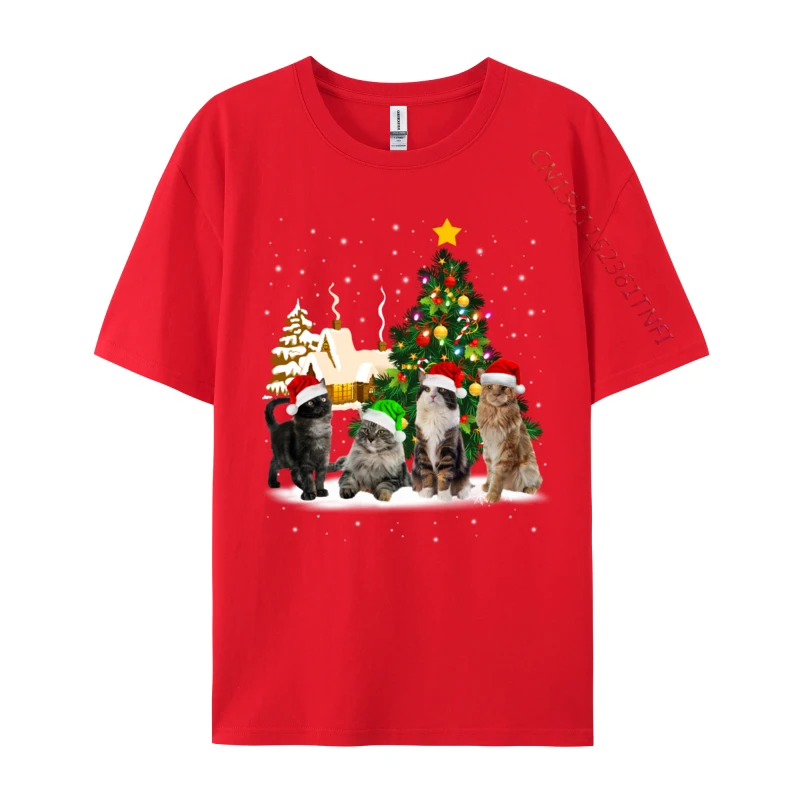 Cat Christmas Scene Funny Cats Xmas T-Shirts Hip Hop Printed Tshirts 100% Cotton Men Simple Style Men Tees