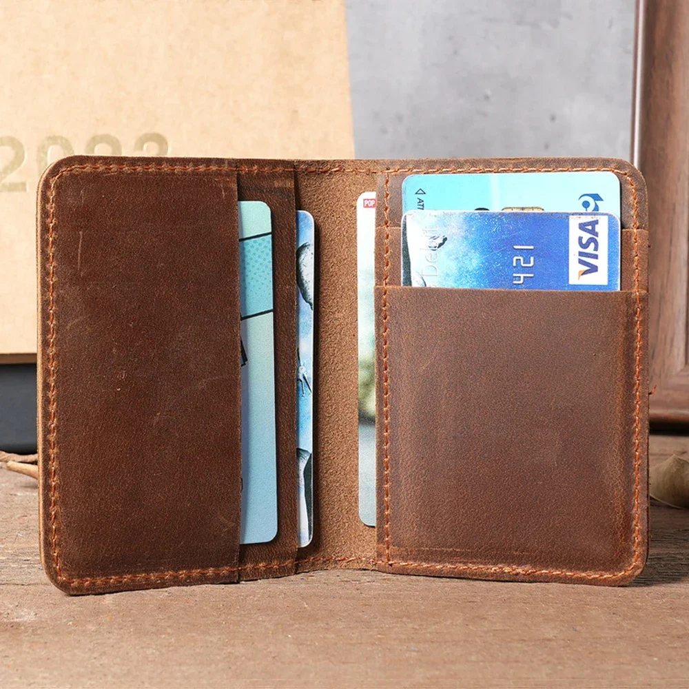 100% Genuine Leather Men Card Holder Minimalist Unisex Small Thin Bank Card Purse Mini Credit Cardholder ID Credential Holder