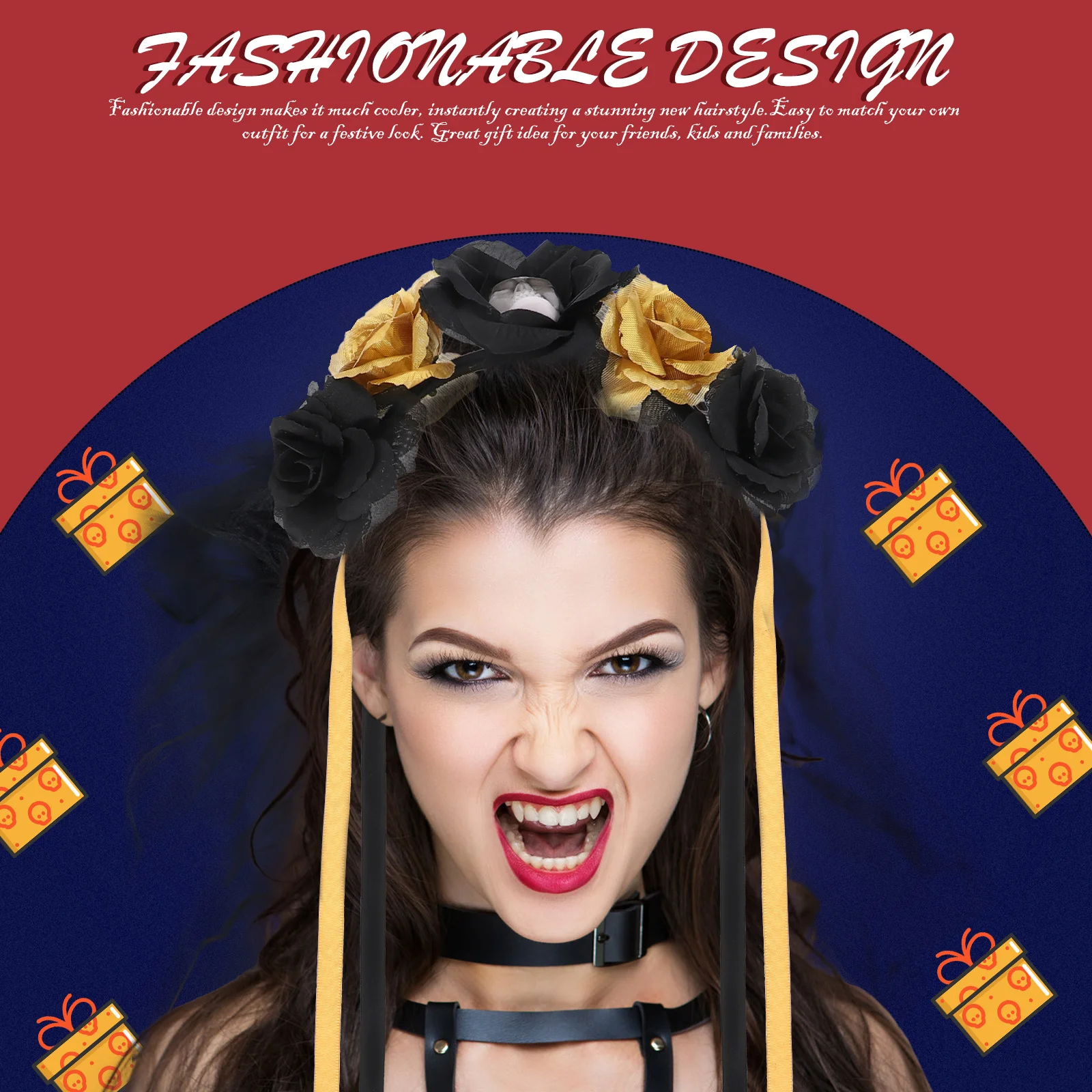 غطاء رأس على شكل زهرة جمجمة لجميع القديسين وعيد الموتى، عصابة رأس مبتكرة خفيفة الوزن للحفلات، ديكور للشعر، زي تنكري #5