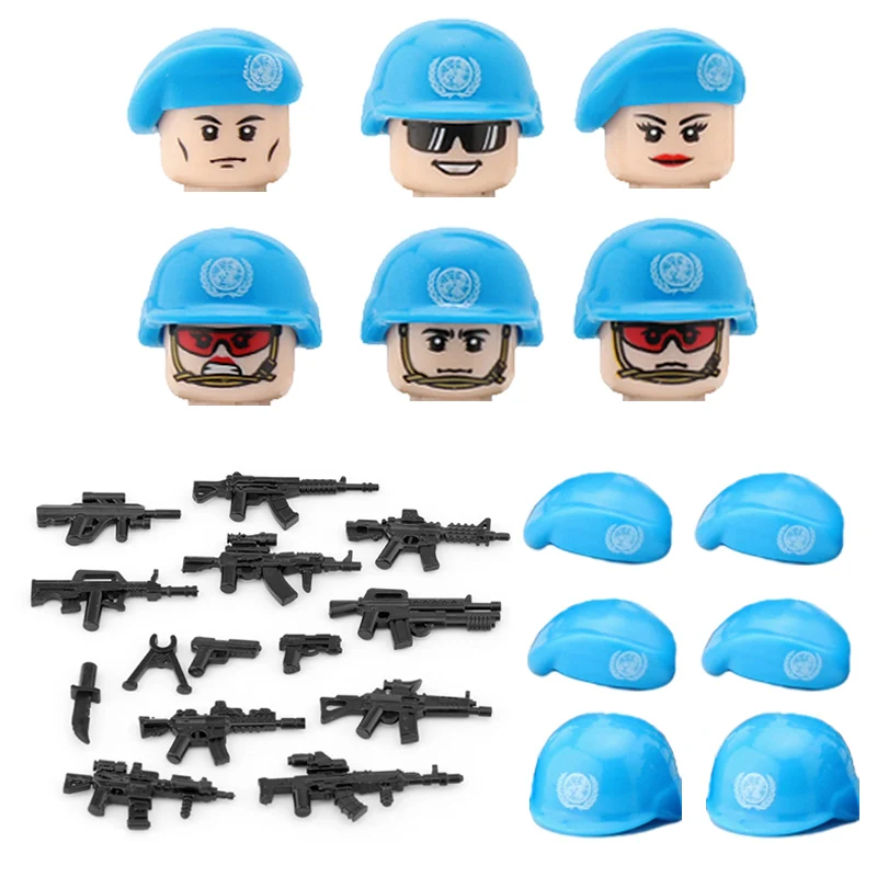 UN Force Equipment Accessories Building Block Soldier Figures Police SWAT Tactical Vest Helmet Beret Military Weapon Bricks Toys