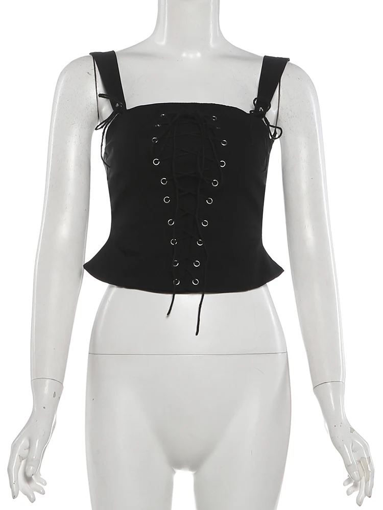 Nibber Hottie Punk Style Sexy 2 Piece Set Women Shirring Sleeveless Bandages Tank Top+Metal Buckle Peach Hip Skirt Chic Suit