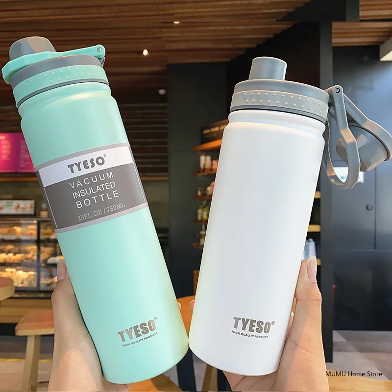 Tyeso 530ML/750ML Stainless Steel Thermo Water Bottle Portable Vacuum Flasks Keeps Cold and Heat Thermal Mug Car Insulated Cup