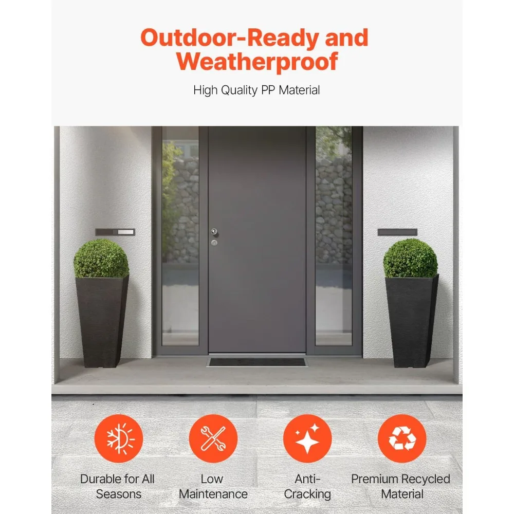 Set of 2 Tall Outdoor Planters, 22inch Large Black Modern Pots with Drainage for Indoor and Front Porch