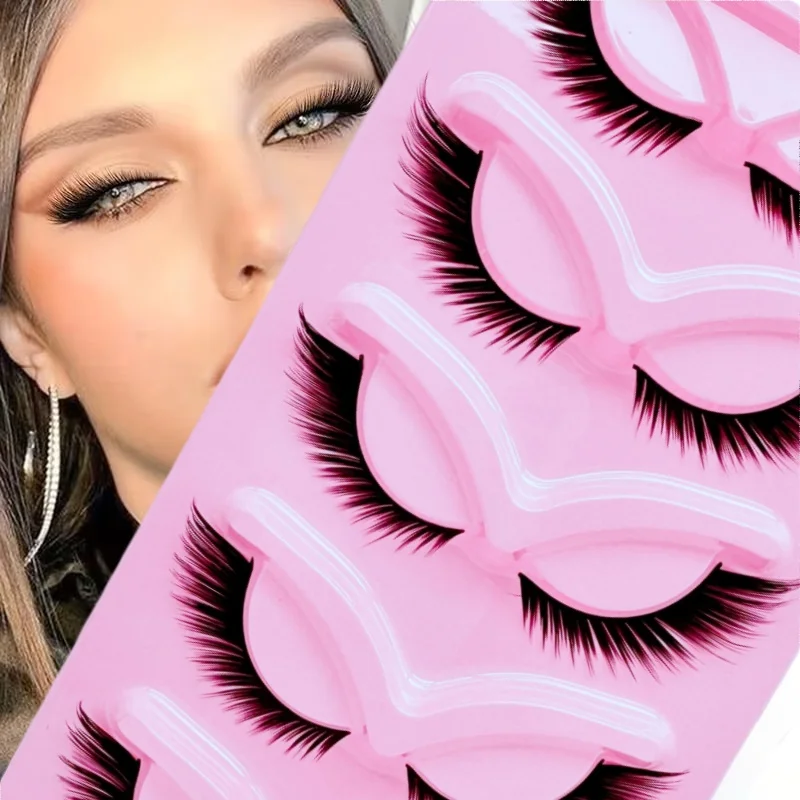 5 Pairs of Anti-Allergy False Eyelashes - Natural Style, Fluffy Cat-Eye with Wings, Fairy Fox Effect to Make Your Eyes Look Bigg