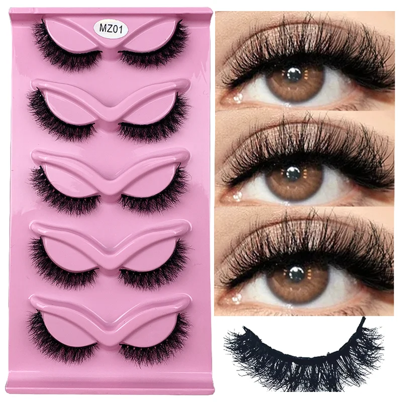 

5 Pairs Faux Mink Eyelash Handmade False Eyelashes Natural Nude Makeup Wispy Fluffy Soft Curly Mink Lashes 3D Curly Eyelashes