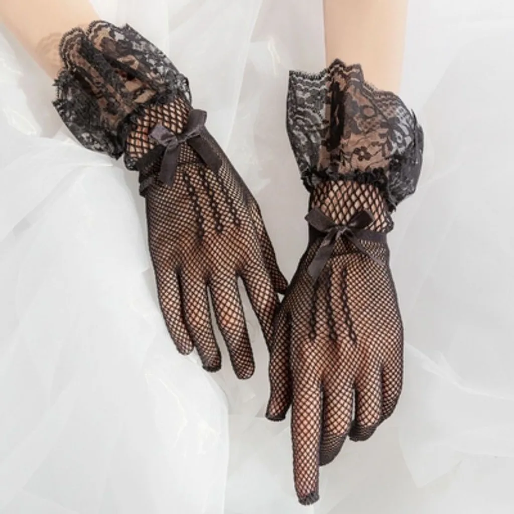 Bridal Wedding Gloves Lightweight Fishnet Lace Gloves Decorative Gloves Satin Bow For Formal Gowns Prom Etiquette Events