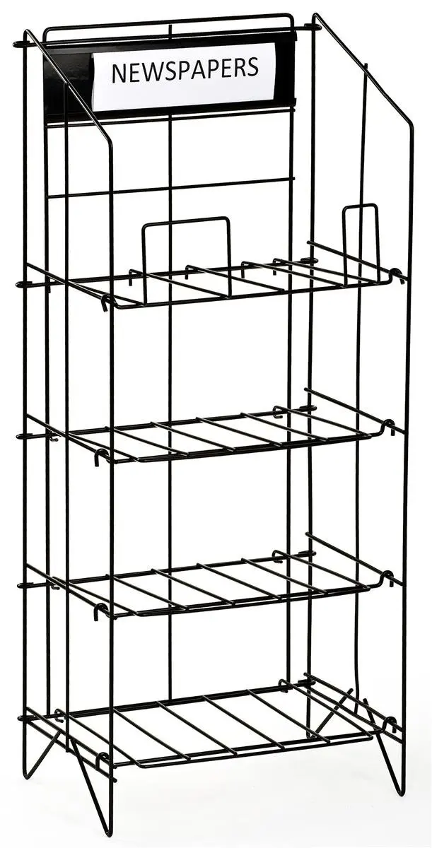 Wire Newspaper Stand, Black, 4 Shelves, Customized