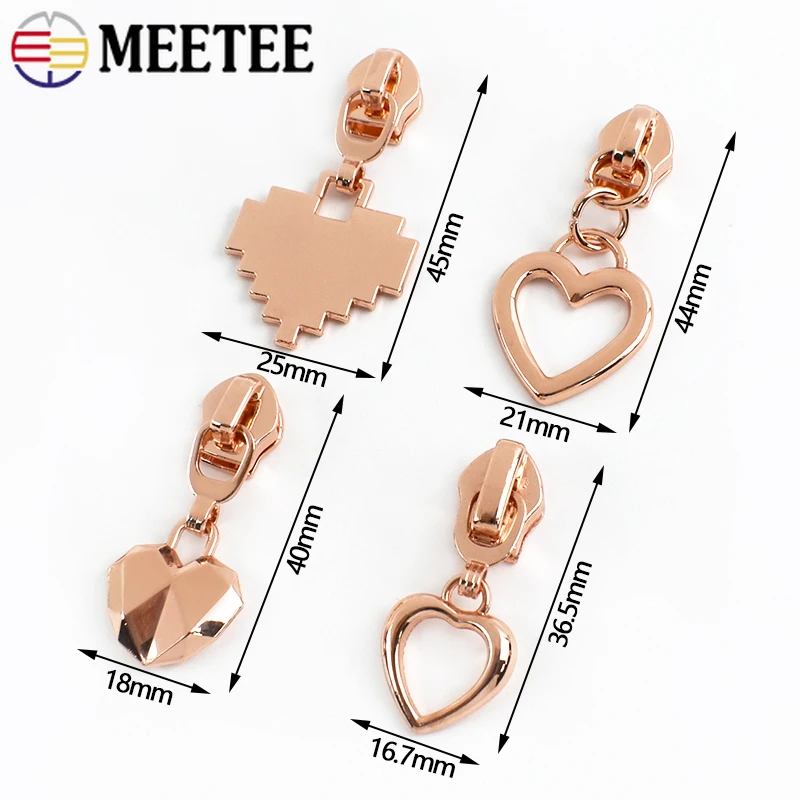 20Pcs Meetee 5# Heart Zipper Puller Nylon Zips Slider for Sewing Garment Closure Zip Head Bags Jacket Zippers Pull Repair Kits