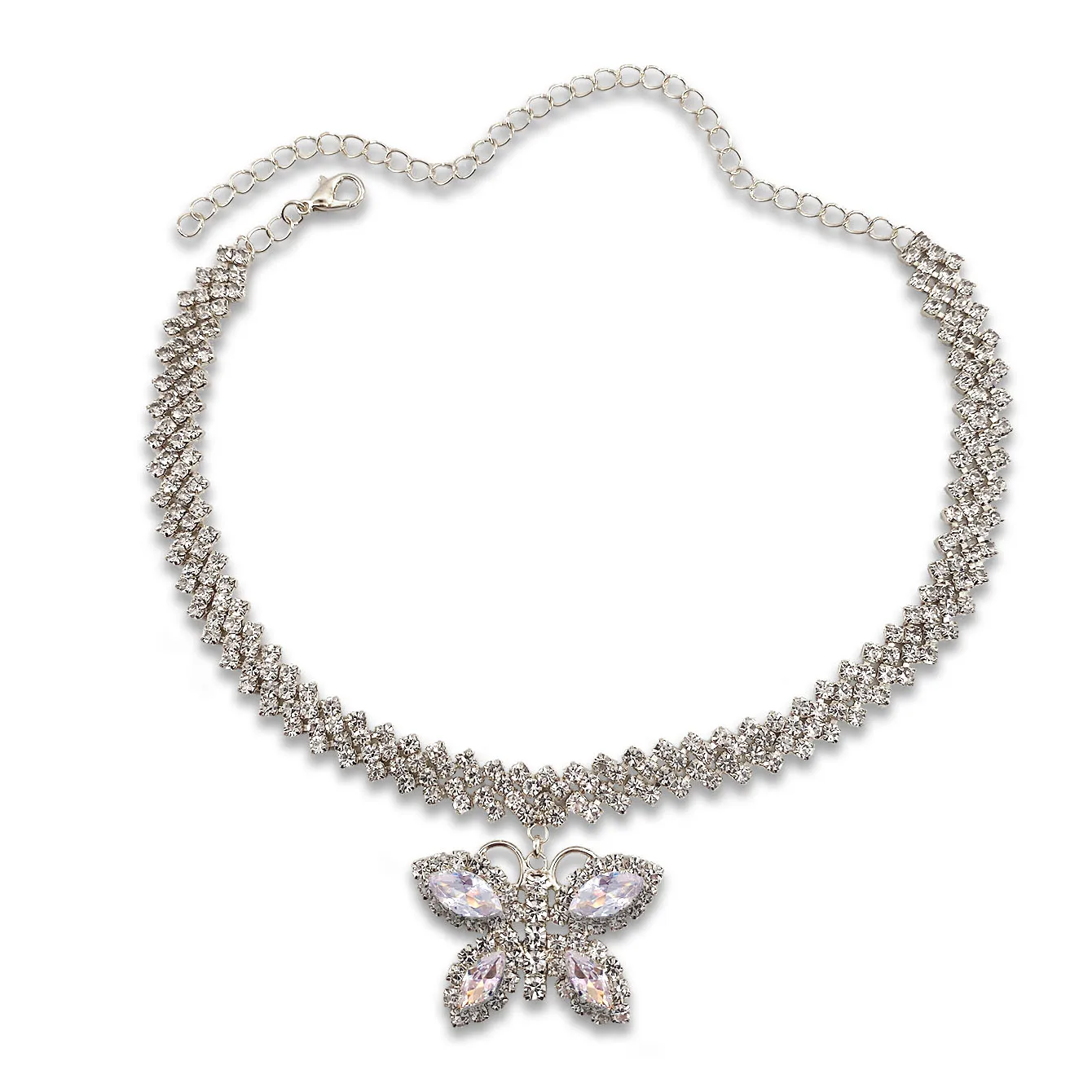 1pc Zircon Butterfly Pendant Necklace Heavy Metal Cuban Chain Fashion Charm Rhinestone Inlaid Party Music Festival Accessories