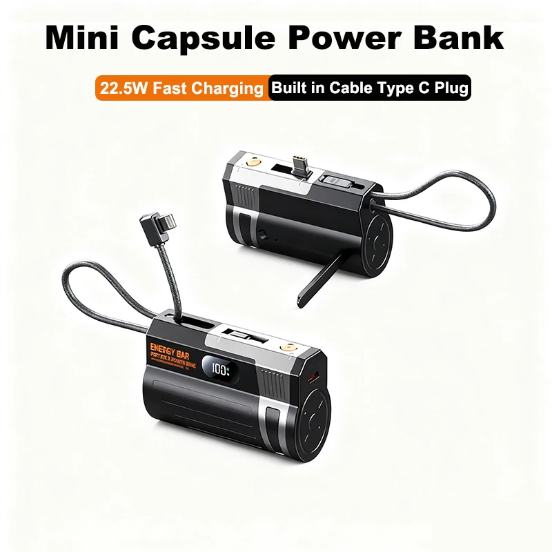

Mini Capsule Power Bank 10000mAh External Battery Type C 22.5W Fast Charging Portable Charger For iPhone Xiaomi Samsung Huawei