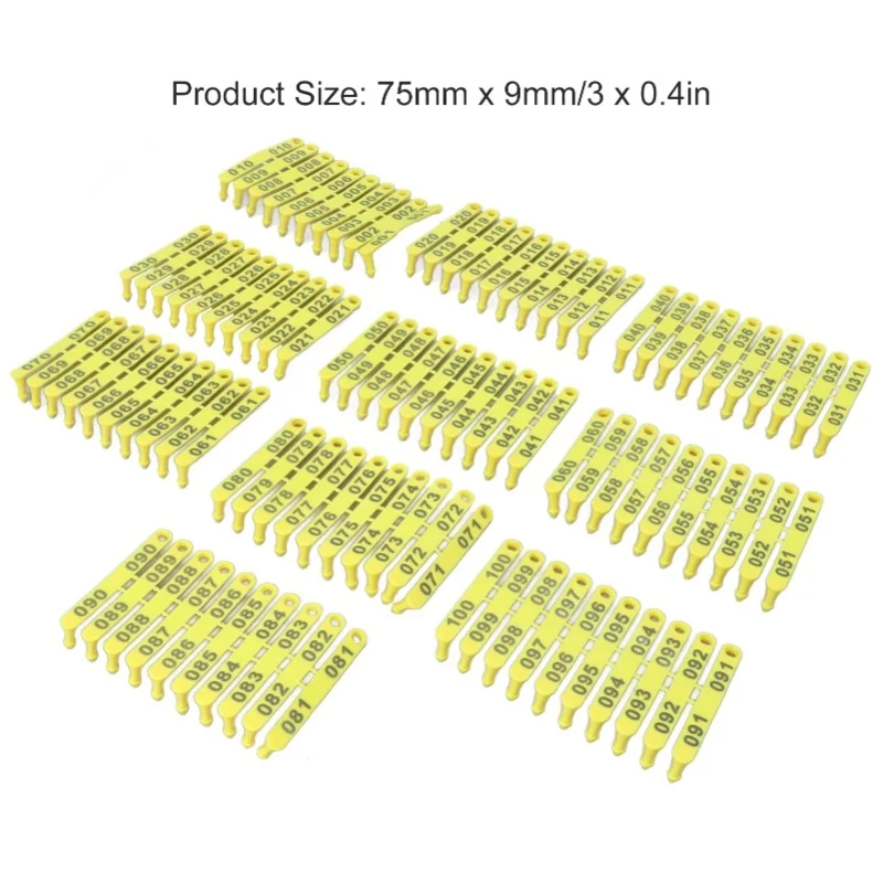 100PCS 001-100 Number Plastic Livestock Tag Integrated Colorfast Livestock Ear Tags For Cattle Cows Sheep Pig Goats