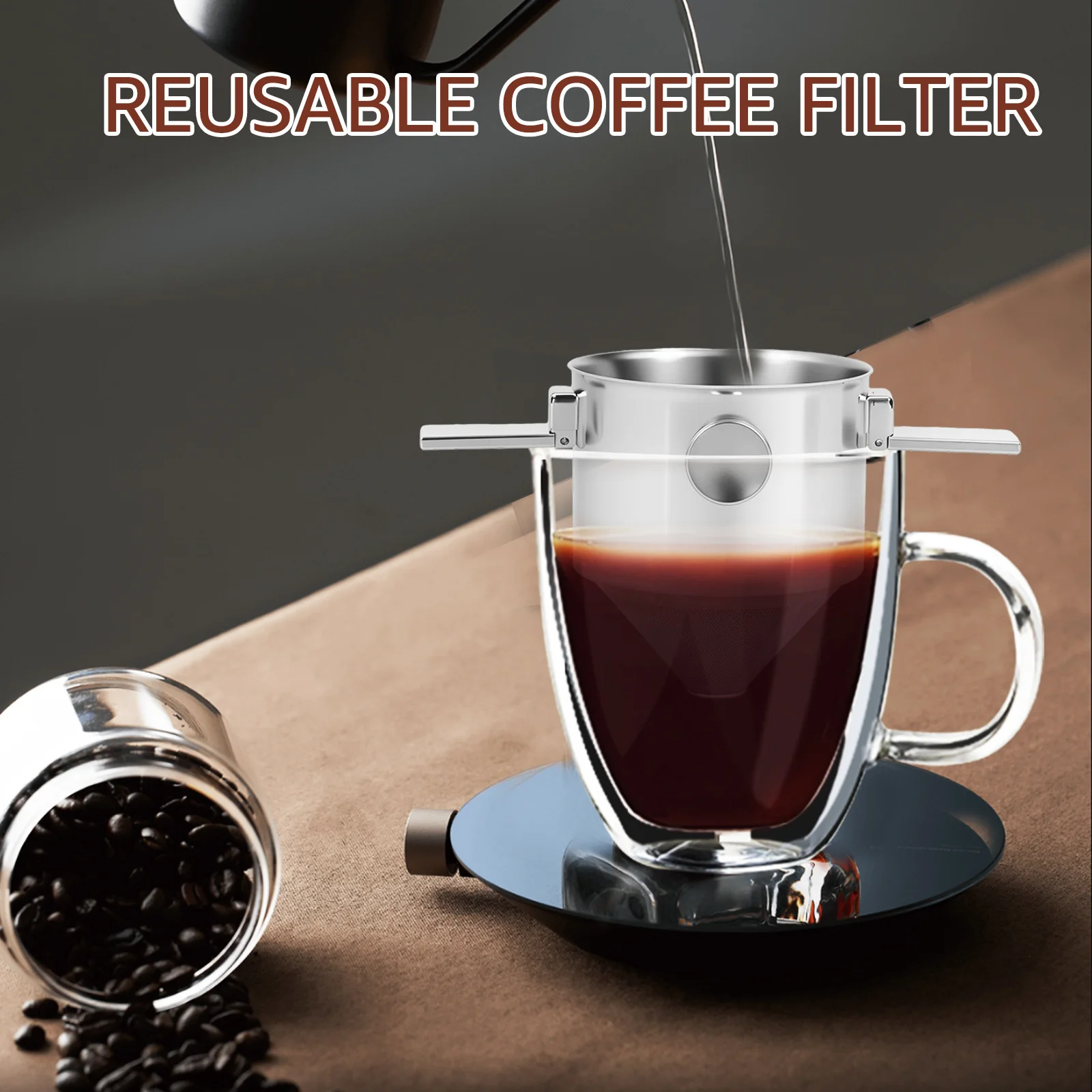 Stainless Steel Pour Over Coffee Dripper Portable Foldable Reusable Coffee Filter Easy to Clean for Camping Travel Office and