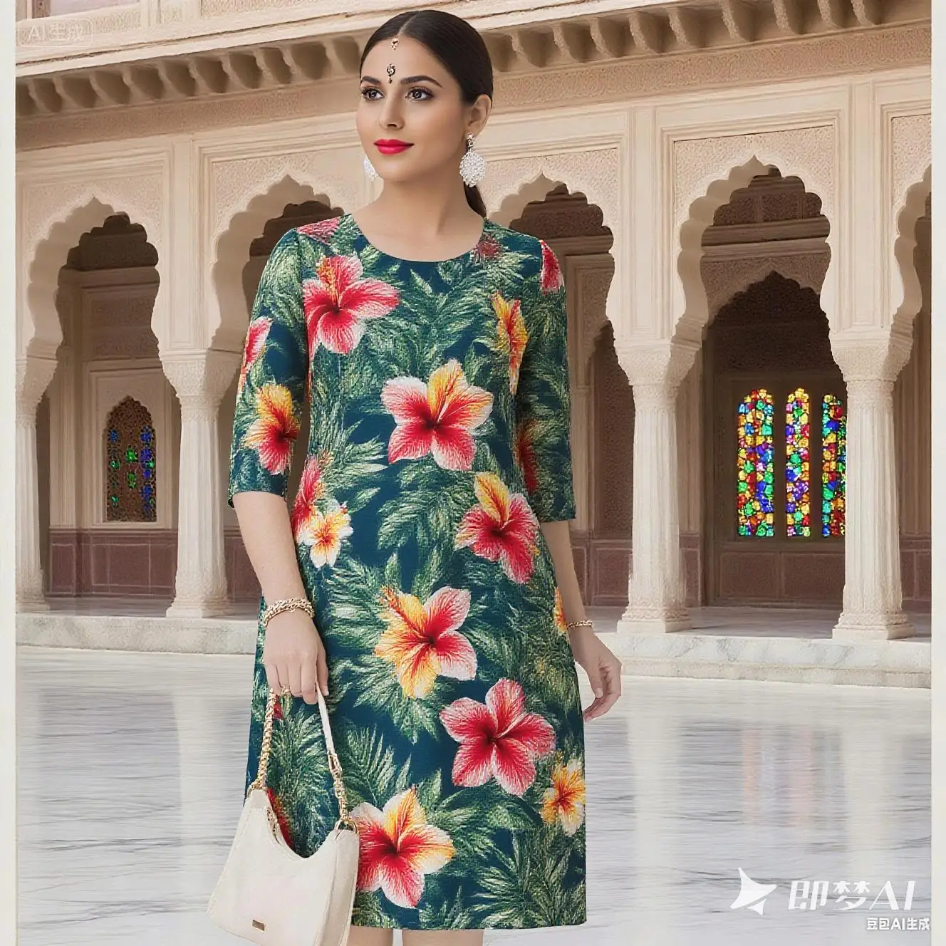 فستان مسلم كورت عصري أنيق مستقيم أنبوب النمط الوطني الزهور نمط تنورة نوبل شق تنحنح Abito Donna Musulmana #1