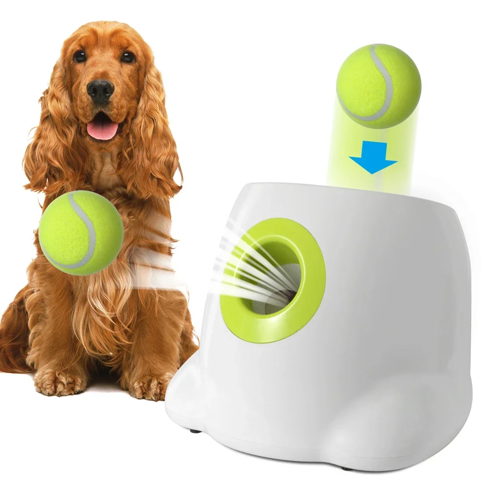 

Pet Dog Toys Tennis Launcher Automatic Throwing Machine Pet Ball Throw Device 3/6/9m Section Emission with 3 Balls Dog Training