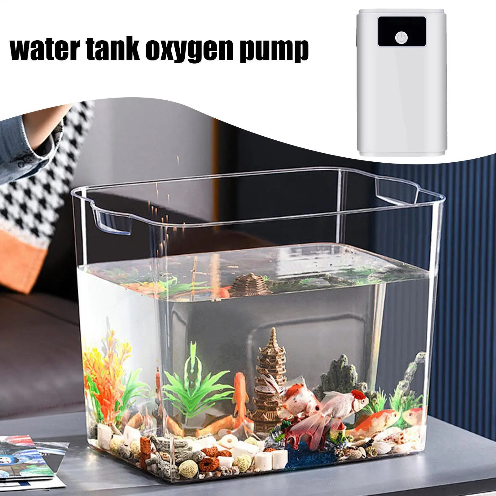 Bomba de oxígeno para tanque de agua, bomba de burbujeador para acuario, aireador eléctrico, diseño recargable con manguera de 59 pulgadas, bomba de oxígeno portátil