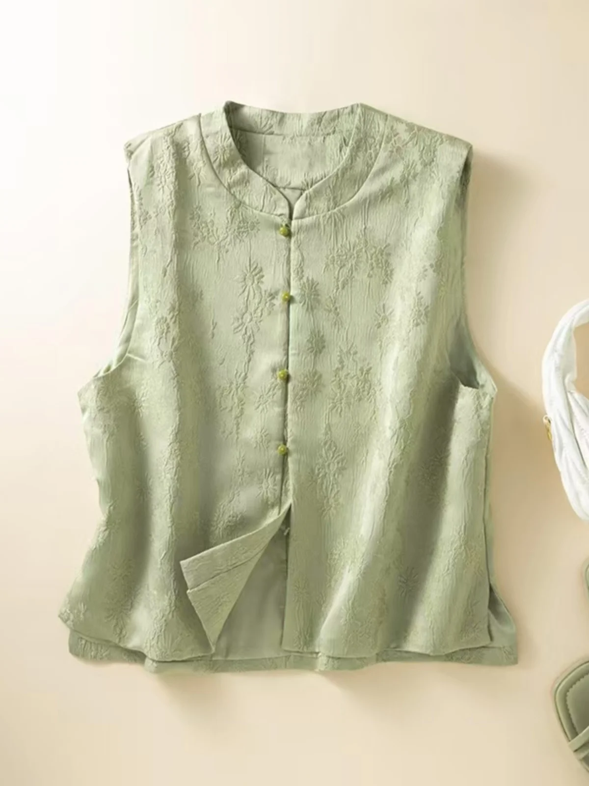 

New Chinese Sle Women's Vest Top Svel Stand Collar Slanted S Spring 2025 Faion Trend Artistic Loose Fit Inner Wear