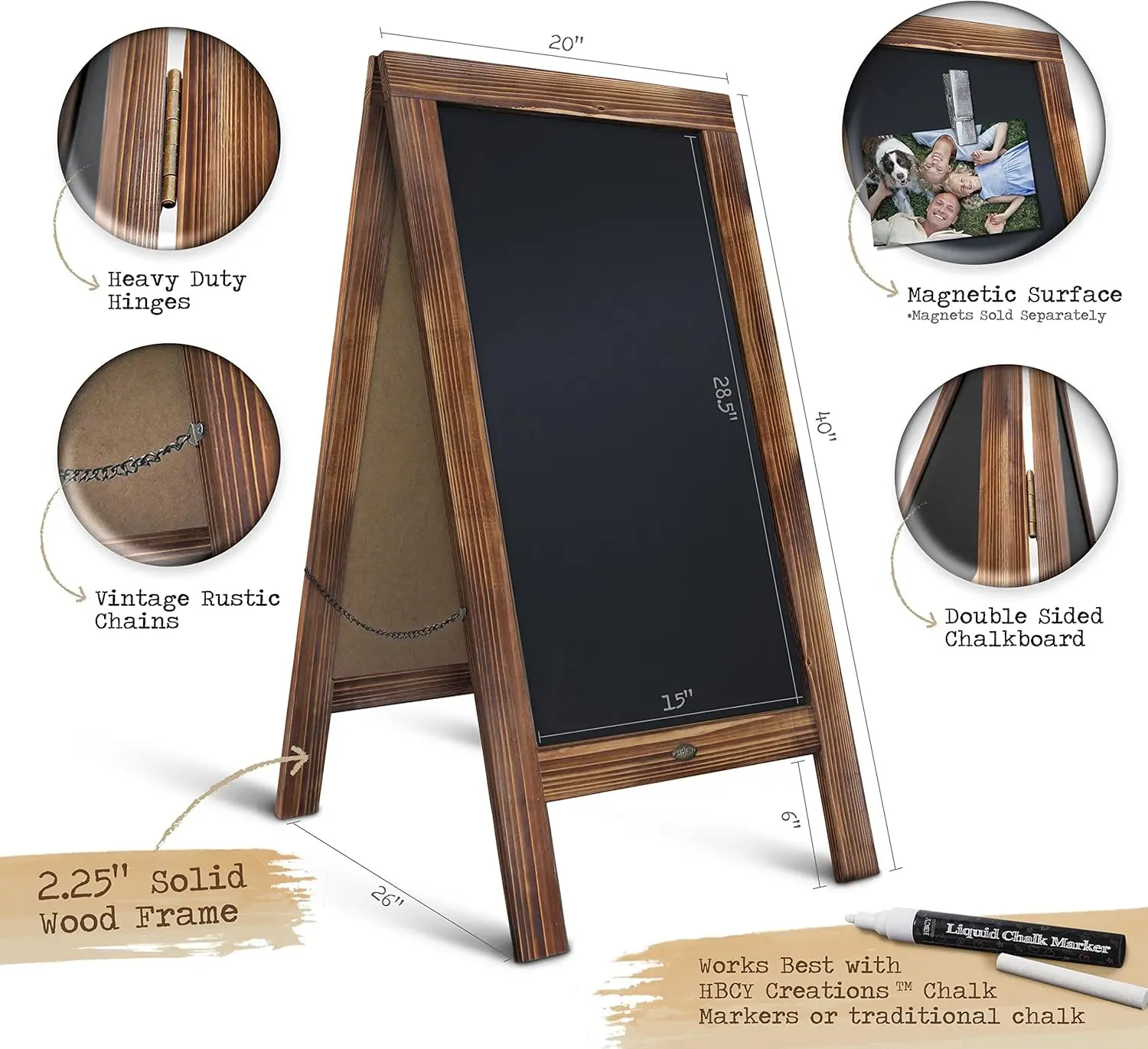 40x20 Solid Wood A-Frame Chalkboard Sign, Double-Sided Magnetic Menu Board for Restaurants Cafes Weddings