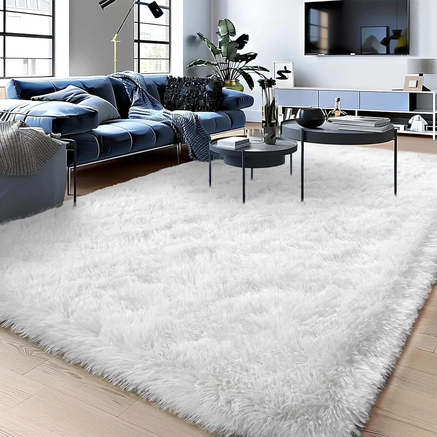 VIKAMA Fluffy rugs for Bedroom white plush carpet non-slip interior floor rugs living room Large size plush carpet