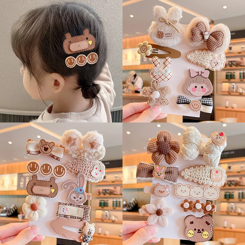 4/8 Pcs/Set Children Cute Plush Cartoon Flower Bow Ornament Hair Clips Girl Lovely Sweet Barrettes Hairpins Kid Hair Accessories