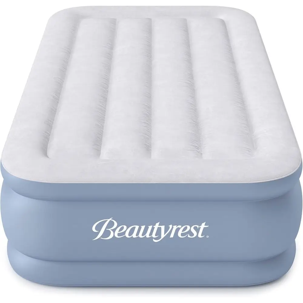 

Twin Size Air Mattress with Beam Support, Edge Reinforcement, External Pump, and Puncture-Resistant Vinyl for Outdoor and Campin