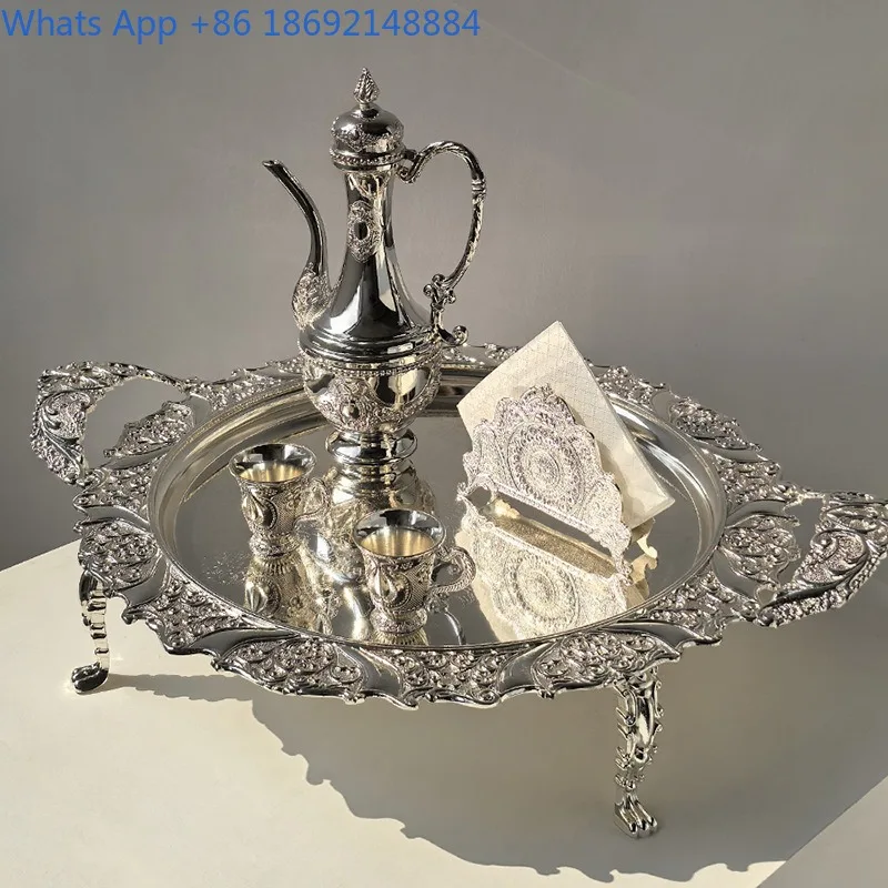 Vintage High-End Relief Silver-Plated Glass Cold Water Pitcher Light Luxury Style Home Decor Tea Water Pitcher