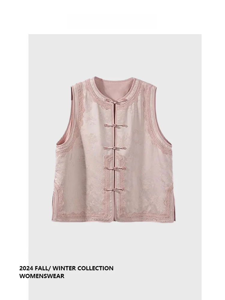 

Шелковый жилет Forever 2 с китайской вышивкой и цветочным узором, осенний, для повседневной носки, для фигуры типа «груша»