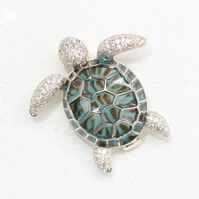 Fashion Turtle Titanium Steel Micro-Inlaid AAA Zircon Silver Needle Luxury Retro Animal Brooch