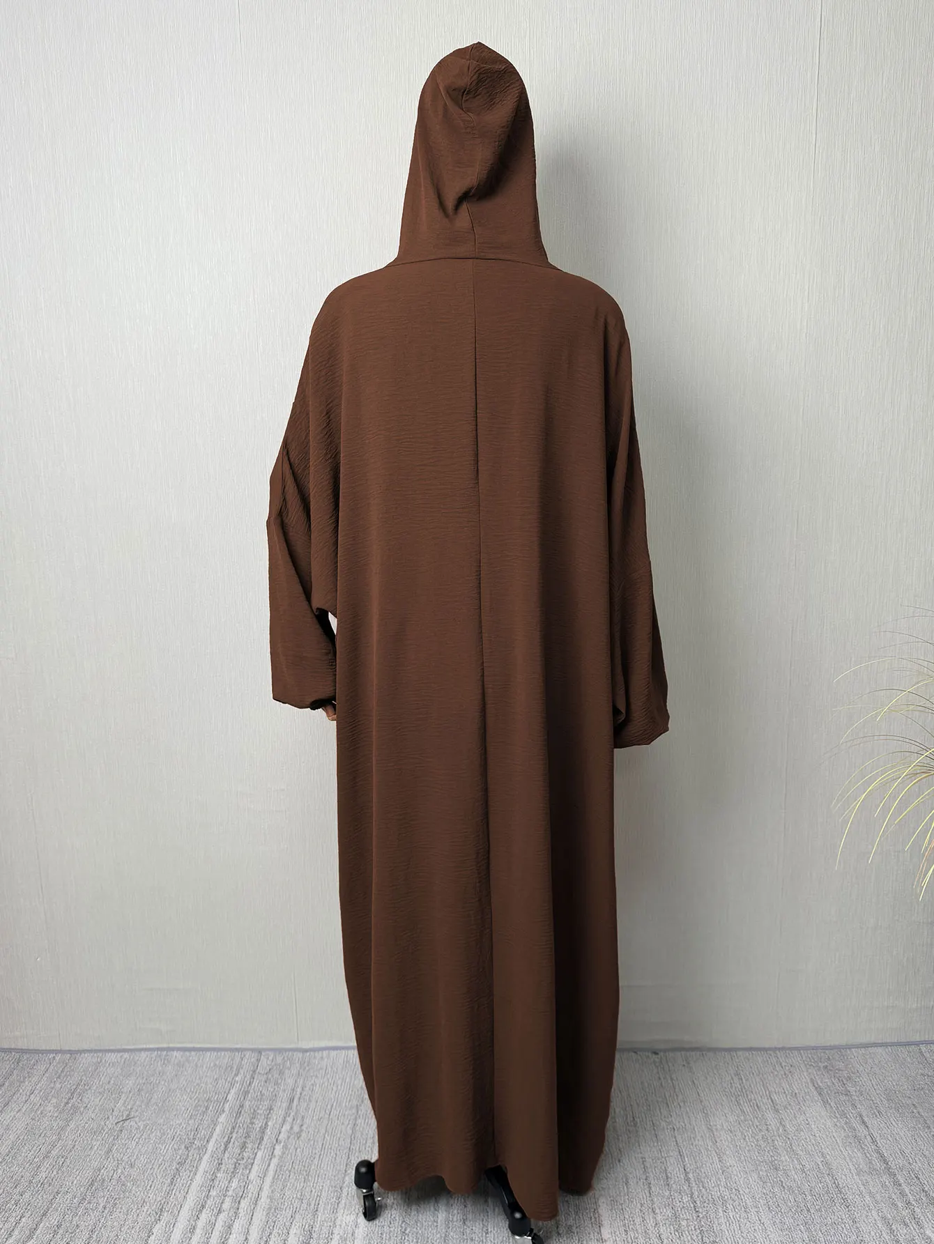 Abaya marrón con capucha con adorno de borla y detalle bordado para mujer, caftán musulmán marroquí, Ramadán Jalabiya, batas árabes islámicas de Dubái