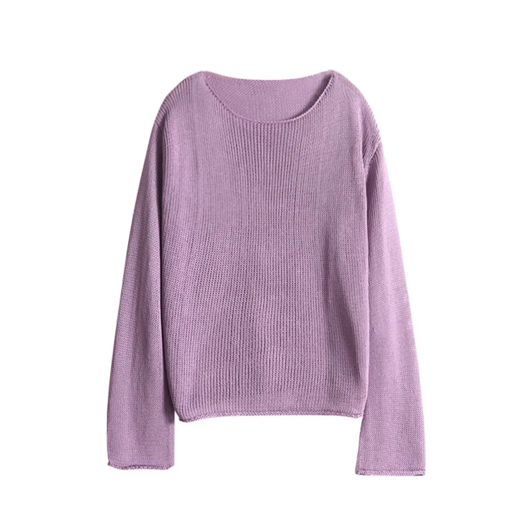 

Корейский женский свитер с круглым вырезом и длинными рукавами, осенний новый однотонный пуловер во французском стиле ленивом стиле, оптовая продажа