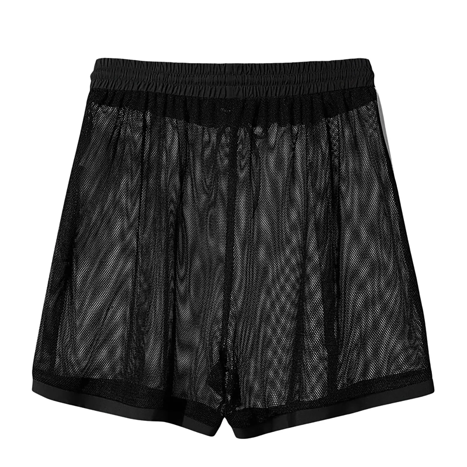Men Gym Athletic Workout Exercise Fitness Shorts Drawstring Elastic Waistband Color Block Stripe Hollow Out Sport Running Shorts