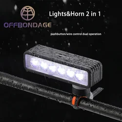OFFBONDAGE Bicycle Headlight Horn 2 In 1 Bike Near And Far Light 6 Lamp Beaded Wire Control Bell Horn Mountain Bike Accessory