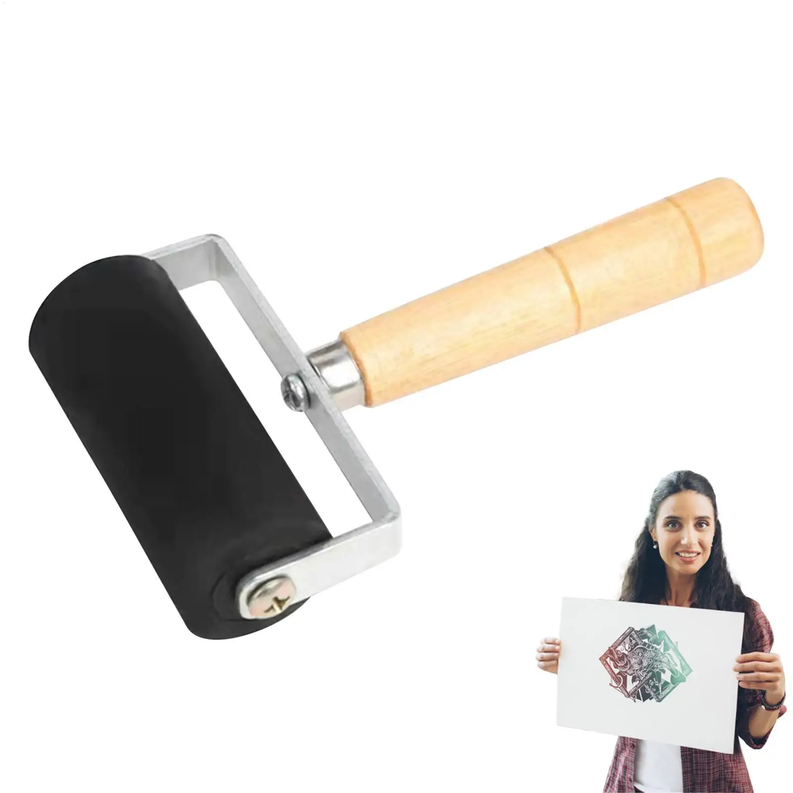 Rubber Roller Wooden Handle Printmaking Roller Paint Brush Ink Eraser Art Craft Painting Tool Printmaking Tool Small Rubber Roll