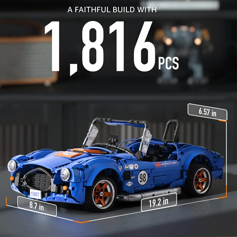 1816PCS Technical Retro Sport Car Shelbyed Cobra 427 Building Blocks Super Snake MOC Assemble Bricks Toys Gifts For Adult Friend