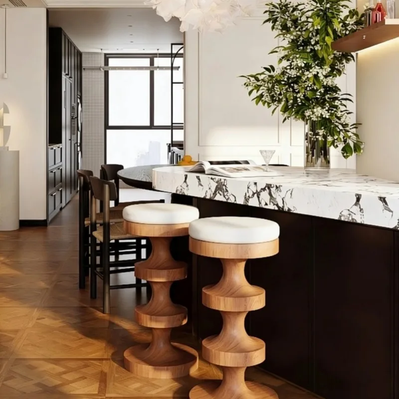 Modern Wood Bar Chairs Kitchen Luxury High Living Room Designer Restaurant Bar Stools Comfortable Taburete Alto Home Furniture