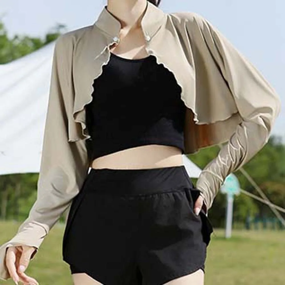 

Solid Color Summer Sunscreen Shawl Sunshade Cloak Thin Ice Silk Cape Long Sleeve Arm Sleeves Sun Protection Clothing Women