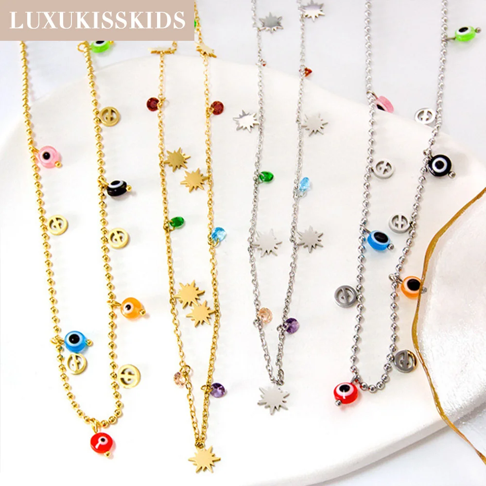 LUXUKISSKIDS Stainless Steel Lightning Trendy Collier For Woman Beach Jewelry Vintage Romantic Boho Summer Star Chain Necklaces