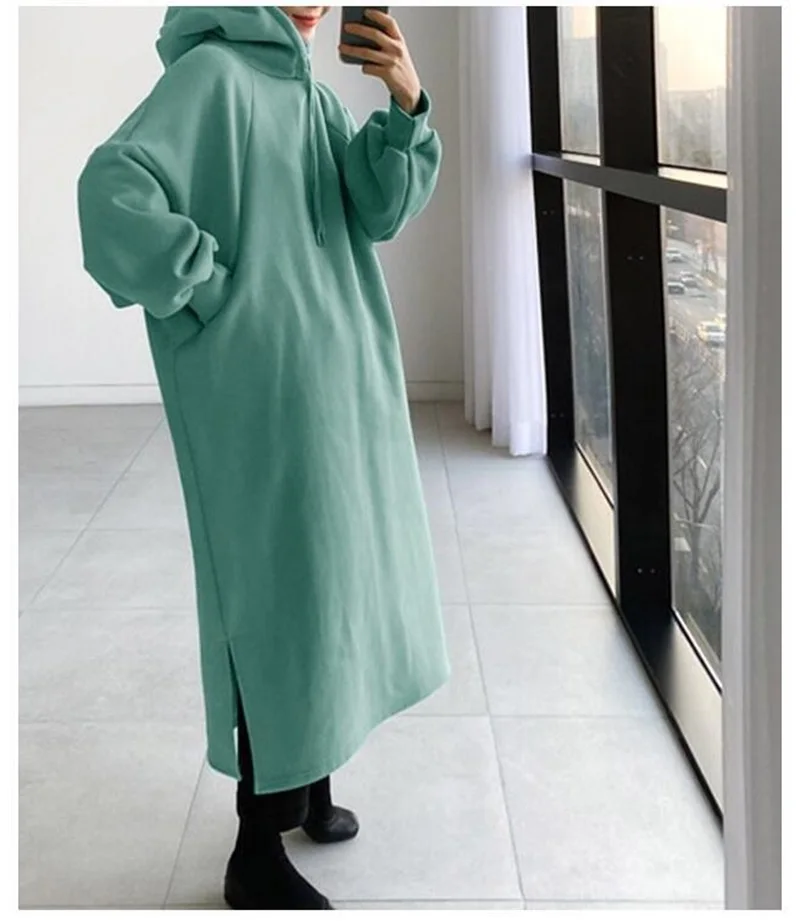 Female Women Long Jacket Coat Outwear Fleece Hoodies Autumn Winter Casual Ladies Hooded Long Trench Coat Overcoat Plus Size