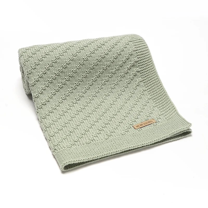 Green Baby Knit Blankets 90*70cm Newborn Boy Girl Stroller Bassinet Swaddle Wrap Cradle Quilts Breathable Infant Bed Accessories