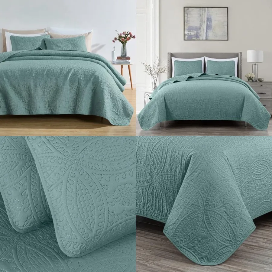 

Austin 3-Piece Oversized Bedspread Coverlet Set, Spa, 118 by 106-Inch Oversized, Lightweight, Fade Resist