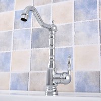 Polished Chrome Brass Kitchen Sink Faucets Single Handle Hole 360 Swivel Spout Basin Faucet Cold Hot Water Taps Lsf643