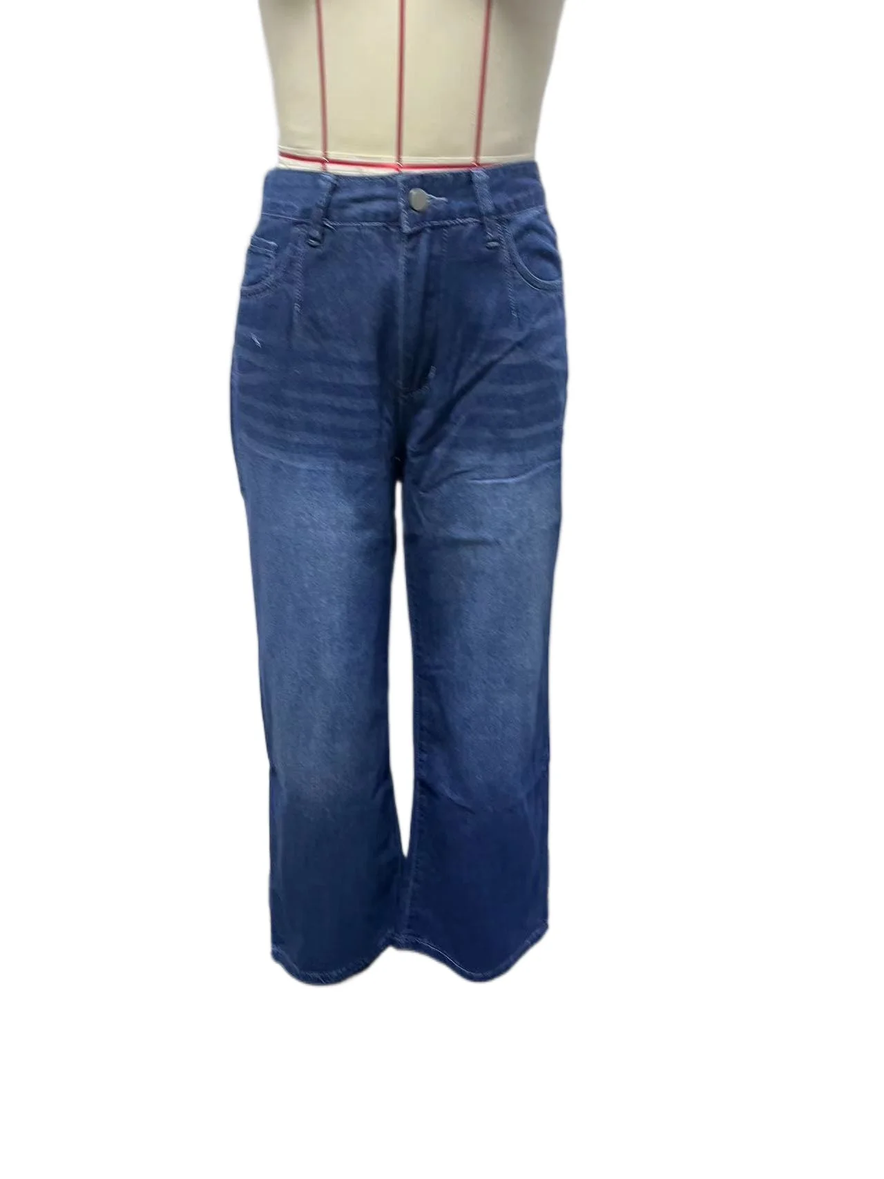 Slim cintura alta perna reta azul gradiente jeans calças femininas confortável rua casual uso diário versátil baggy perna larga jeans