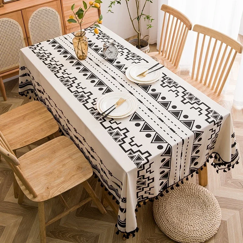 

Bohemian Style Tablecloth with Tassel, Waterproof, Oil-proof, Table Cover, Home Decor, Camping, Picnic, Party, 100x140cm