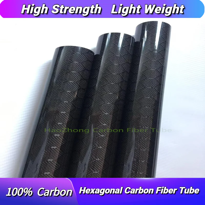 Hexagonal Carbon Fiber Tube/Pipe/Shaft  Glossy 25x23 30x28 50x48  Length 1000MM (1m)  Roll Wrapped