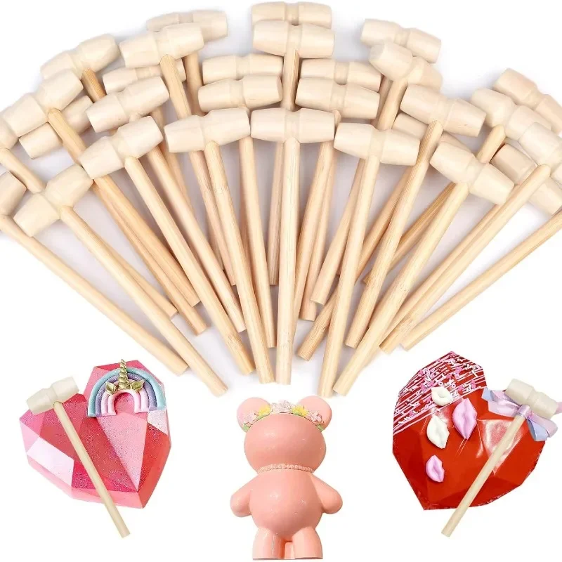 10 Stück/Lot Mini-Holzhämmer für Schokolade, kleine Holzschlägel für zerbrechliches Schokoladenherz, Kunsthandwerk und Partyspiel-Requisiten