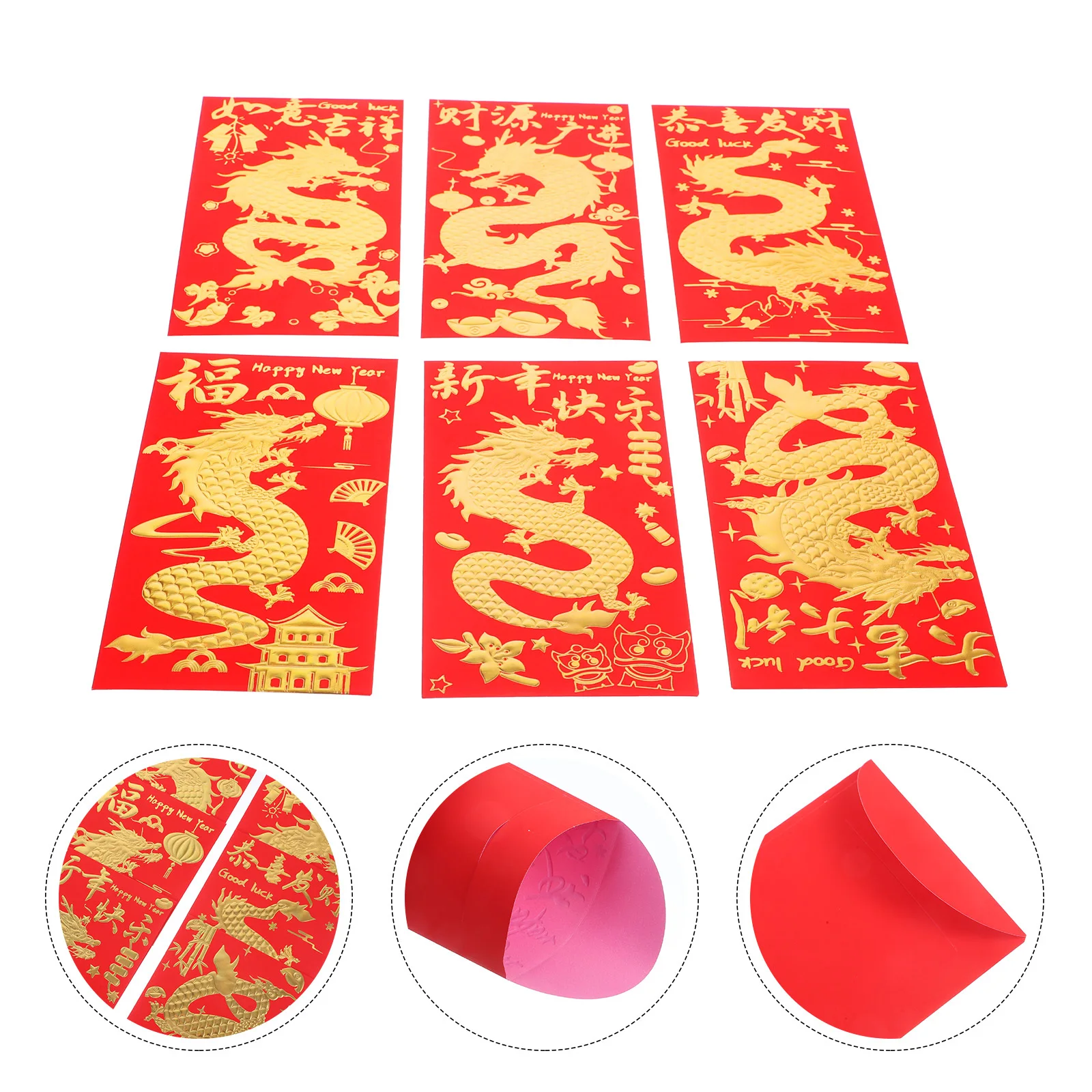 30 шт. китайские красные конверты весенний фестиваль карманы для денег 2024 год дракона красный конверт традиционный дизайн благословения праздник