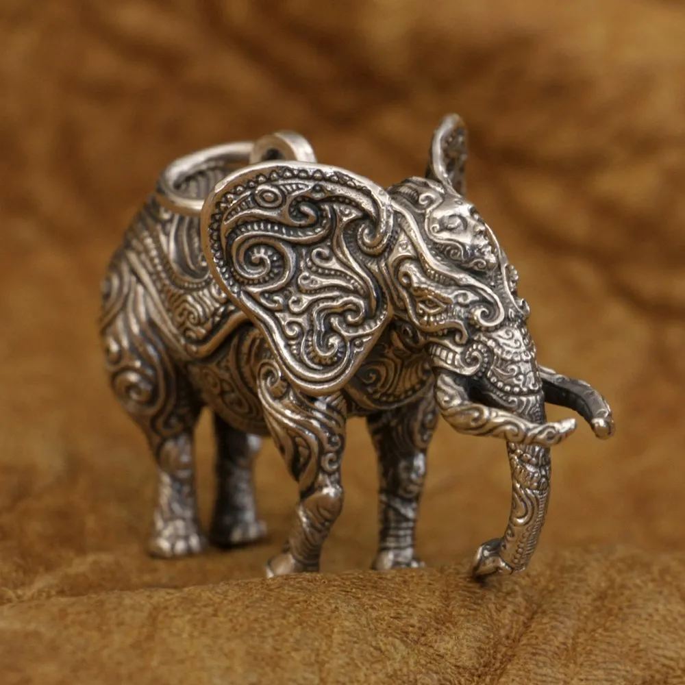 925 Sterling Silver Detail Totem Elephant Pendant Rock Punk Jewelry TA320 BZ